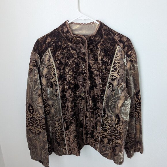 Chico's Women's Shades of Brown Velvet Fabric Button Jacket, 3 (XL, 16) - Picture 2 of 6